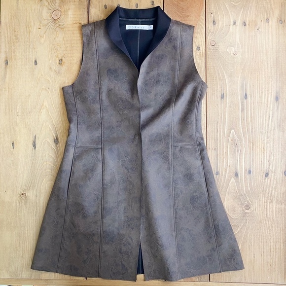 209wst Blazer Cardigan‎ Faux Leather Brown Coverup Vest - Picture 1 of 7